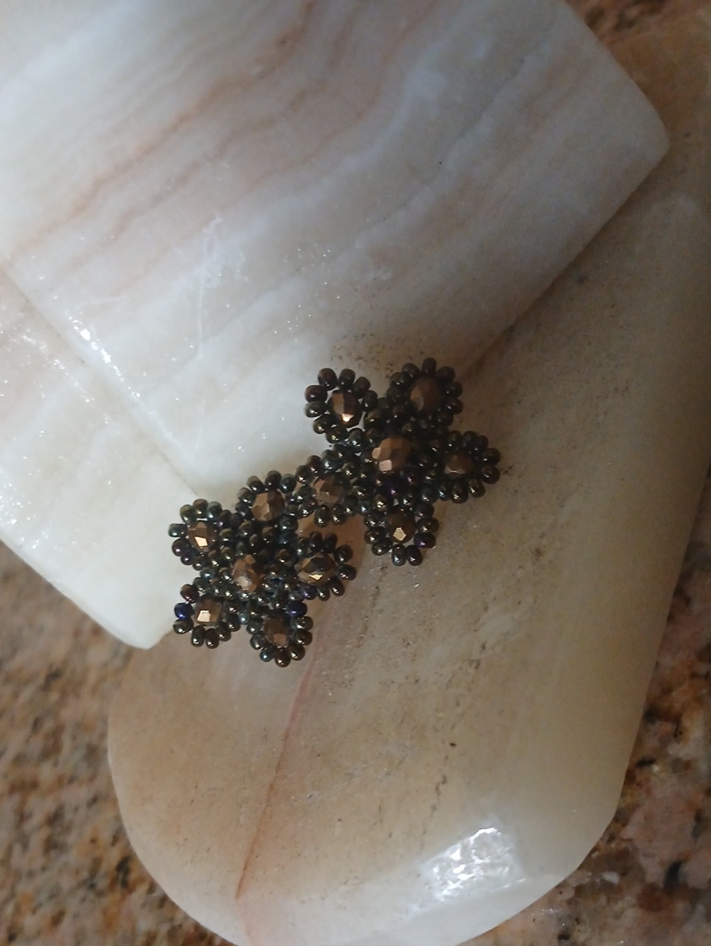 Handmade Floral Bead Cluster Earrings - Brown/Gold
